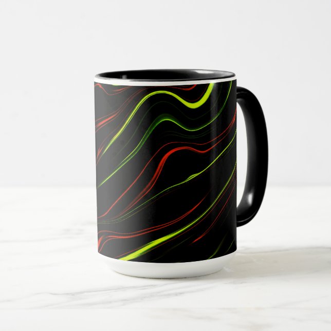 Taza Rasgos ondulados verdes y rojos en fondos negros (Anverso derecho)