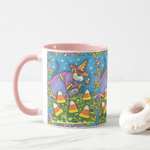 TAZA RATÓN BLANCO EN JARDÍN DE CABALLO, COLORIDO Y CUTI