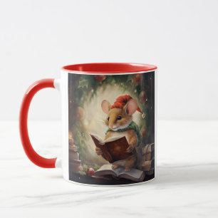 Taza Ratón de Navidad leyendo