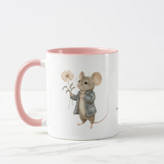 Taza Ratón pintado a mano original sujetando una guarde