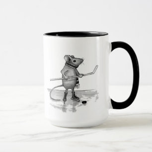 Taza Ratón que sostiene el palillo de hockey: Dibujo d