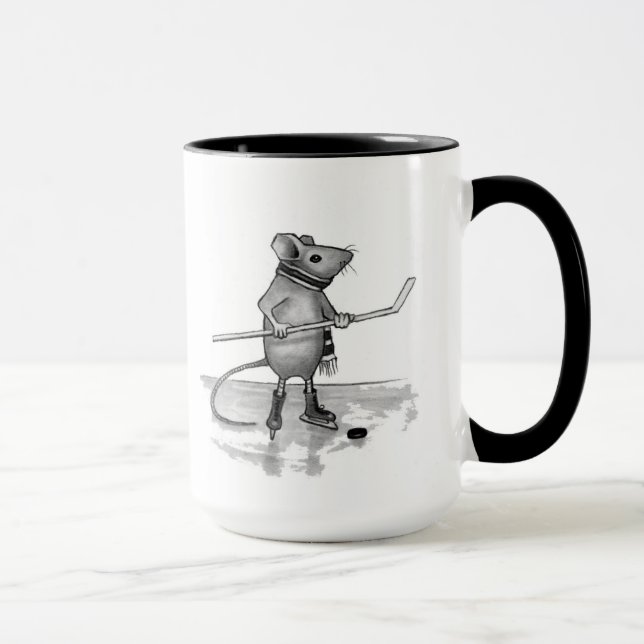 Taza Ratón que sostiene el palillo de hockey: Dibujo de (Derecha)