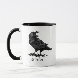 Taza Raven Crow Black Bird Animal Art Nombre personaliz