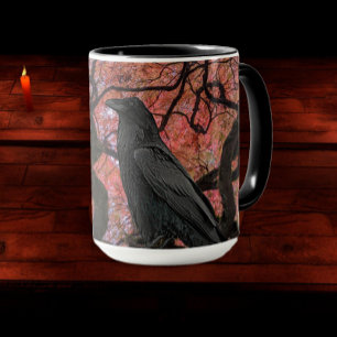 Taza Raven negro y arce japonés brillante