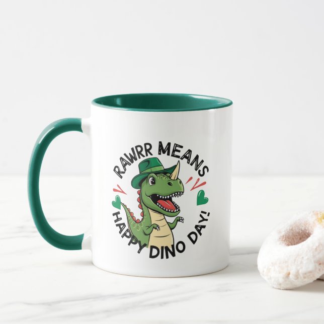 Taza Rawrr significa feliz Día del Dino (Con donut)