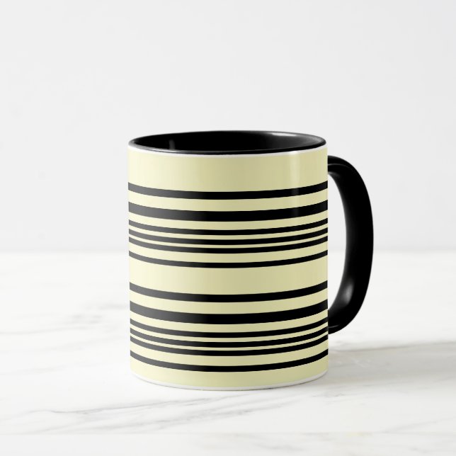 Taza rayada beige y negra: tranquila, elegante, at (Anverso derecho)