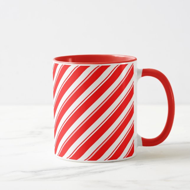 Taza rayada blanca roja del modelo de la (Derecha)