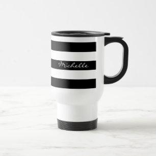 Taza rayada blanco y negro personalizada del viaje