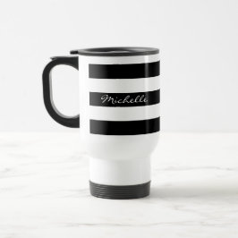 Taza rayada blanco y negro personalizada del viaje
