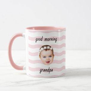 Taza rayada personalizada Buenos días abuelo papá