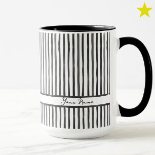 Taza Rayas Acuarela Gris Negro de Moda con Nombre Perso