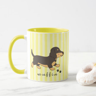 Taza Rayas amarillas Dachshund negro y marrón nombre 