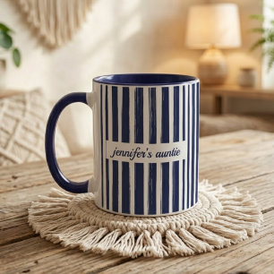 Taza Rayas Azul Marino Personalizado Tía Anuncio de Beb