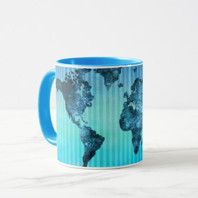 Taza Rayas azules de neón del mapa del mundo el | (Anverso izquierdo)