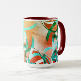 Taza Rayas azules o cian sobre naranja rústico rojizo