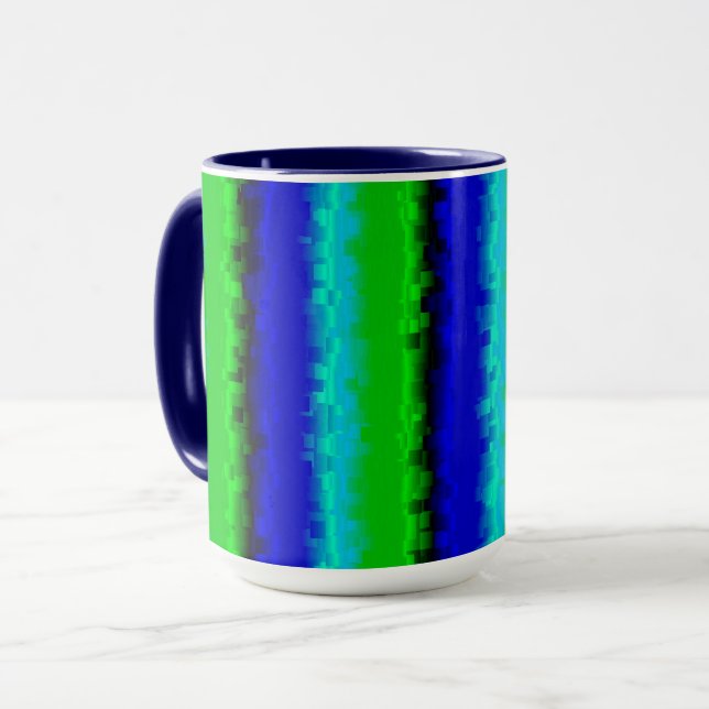 Taza Rayas Azules Verdes de Vidrio Roto (Anverso izquierdo)