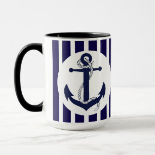 Taza Rayas azules y blancas con el ancla