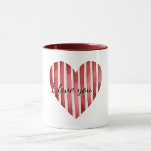 Taza Rayas Blancas Rojas Corazón Amor