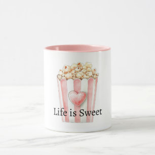 Taza Rayas Blancas y Rosadas Corazón Palomitas de Maíz 