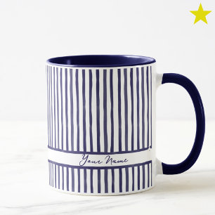 Taza Rayas de Acuarela Minimalista Marina con Nombre Pe