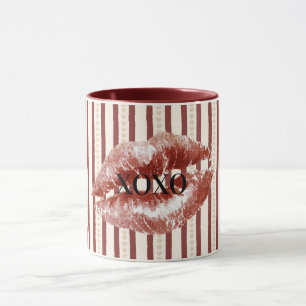 Taza Rayas de Corazones Rojos XOXO Besar Labios