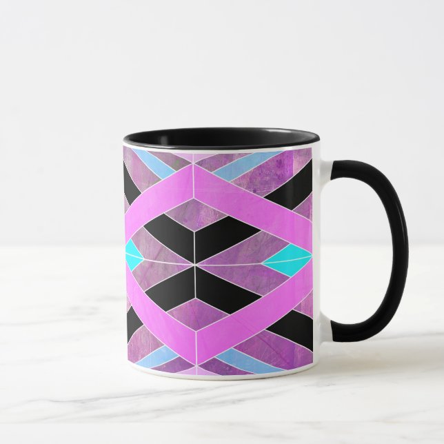 Taza Rayas de cruce geométrico morado rosa y Aqua (Derecha)