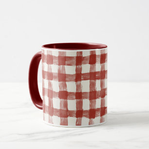 Taza Rayas de Cuadro Escocés Rojo Blanco  