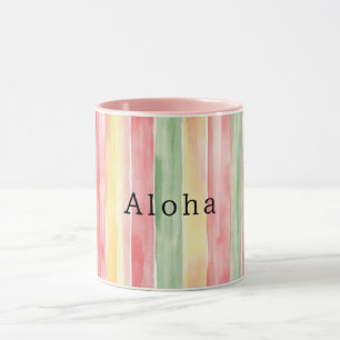Taza Rayas de menta rosadas amarillas Aloha