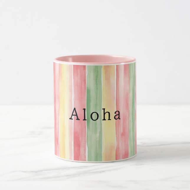 Taza Rayas de menta rosadas amarillas Aloha (Centro)