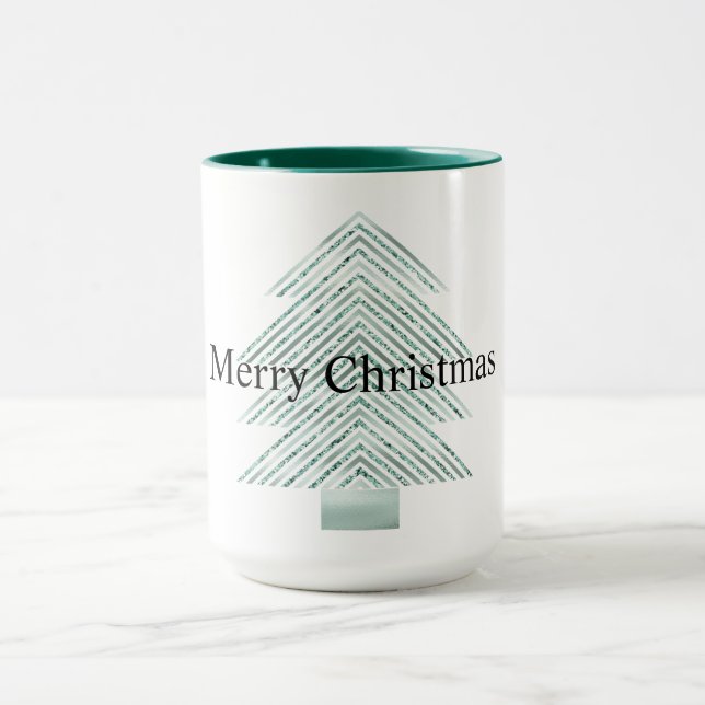 Taza Rayas de Purpurina de árbol de Navidad Silver Mint (Centro)