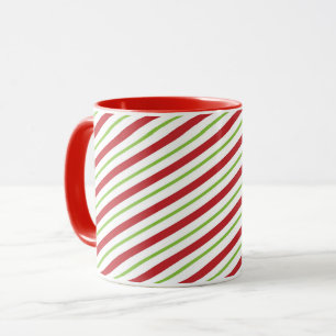 Taza Rayas de vacaciones diagonales rojas y verdes