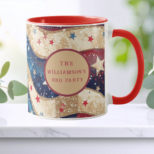 Taza Rayas doradas rojas blancas y azules