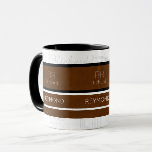 Taza rayas marrones modernas con nombre masculino