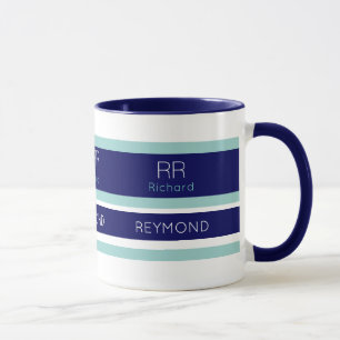 Taza rayas modernas con su nombre azul marino