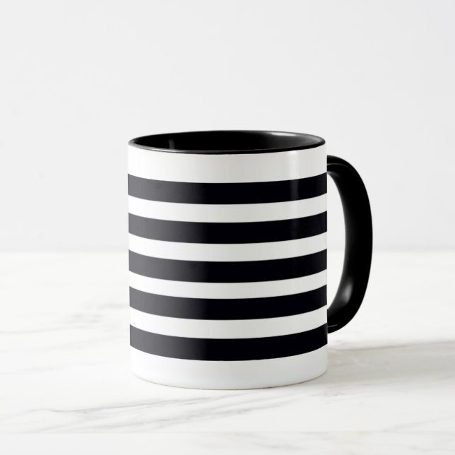 Taza Rayas modernas en blanco y negro café Tea Mug (Anverso derecho)