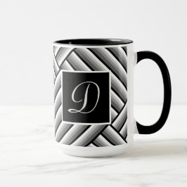 Taza Rayas modernas en negro, blanco y gris - Monograma