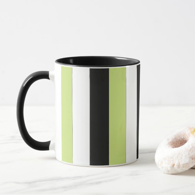Taza Rayas negras blancas verdes (Con donut)