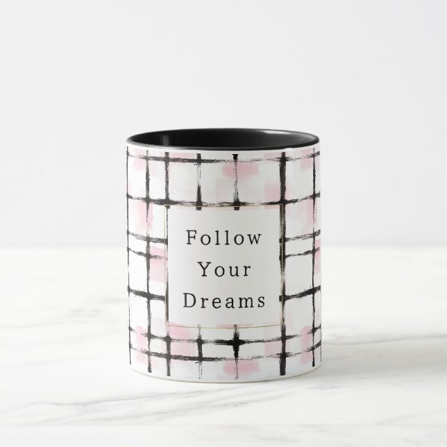 Taza Rayas Negras Rosadas Sigue tus sueños (Centro)