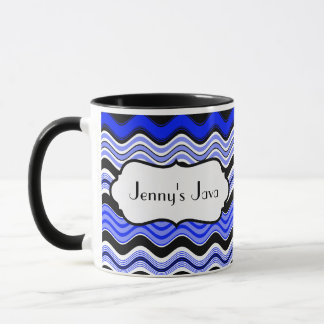 Taza Rayas onduladas azules, negras y blancas