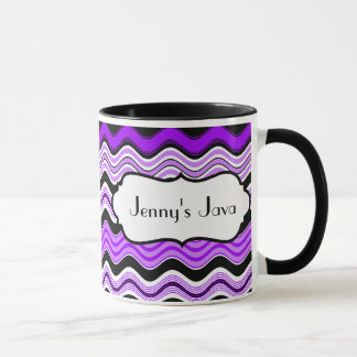Taza Rayas onduladas púrpura, negra y blanca