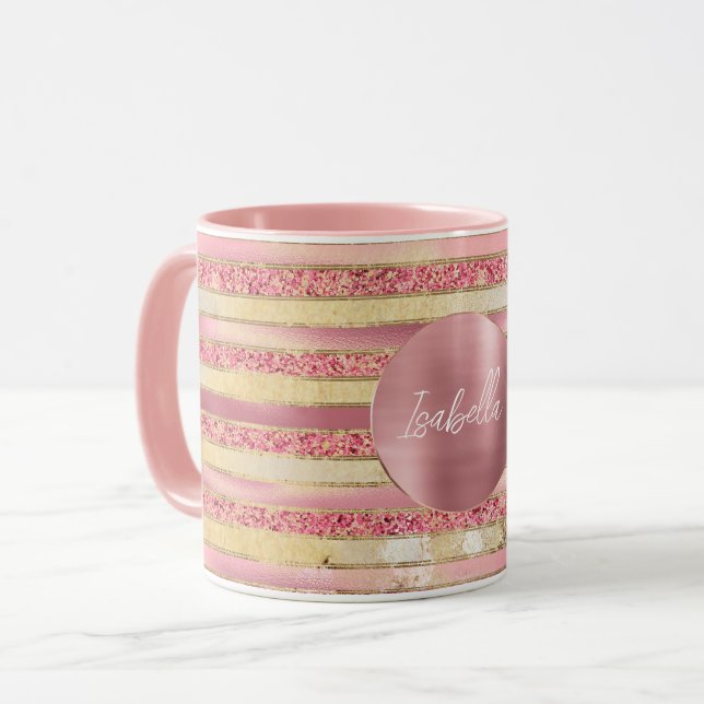 Taza Rayas Purpurinas Glam Pink Gold (Anverso izquierdo)