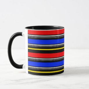 Taza Rayas rojas azules negras decorativas