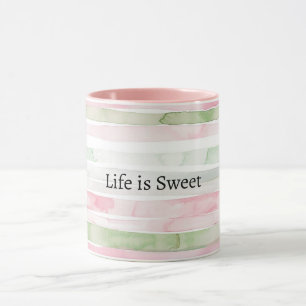 Taza Rayas Rosa Menta La Vida es Dulce