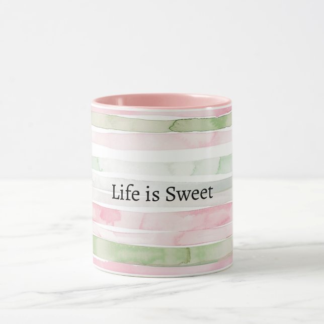 Taza Rayas Rosa Menta La Vida es Dulce (Centro)