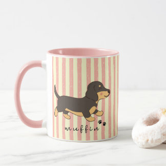 Taza Rayas rosadas Dachshund negro y bronceado Nombre 