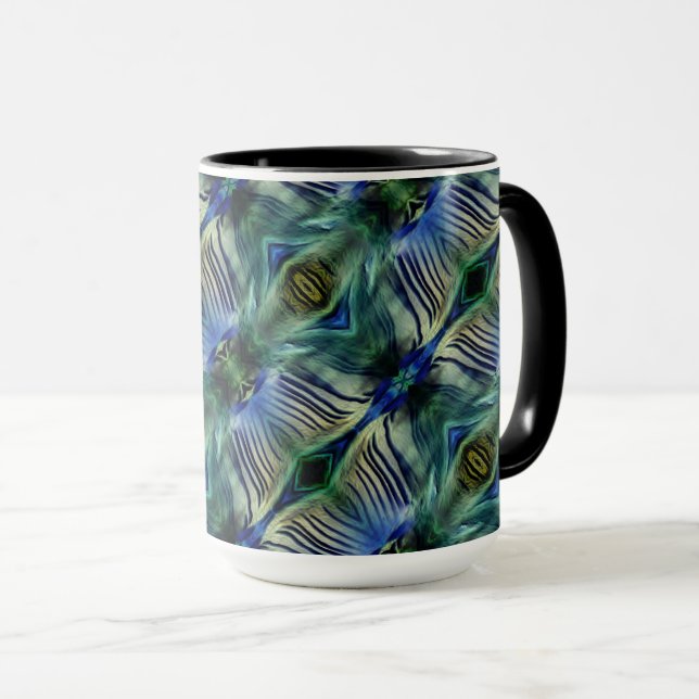 Taza Rayas transversales curvadas en azul y verde llama (Anverso derecho)