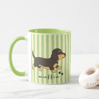 Taza Rayas Verdes Dachshund Negro y Canela Nombre 