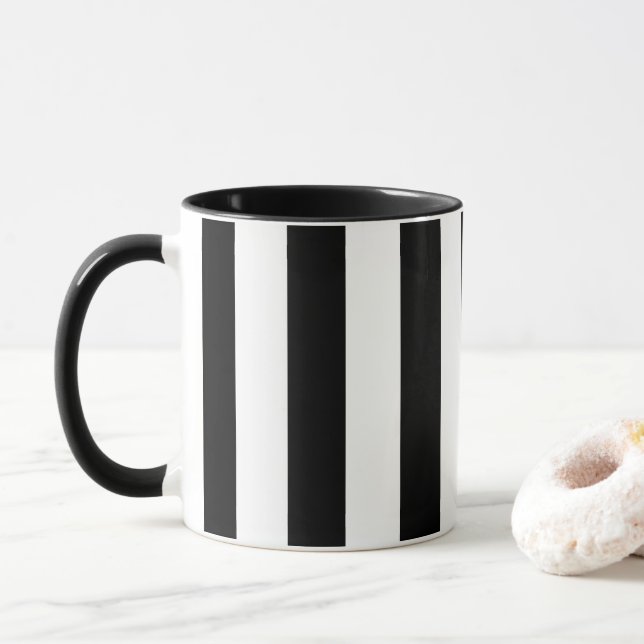 Taza Rayas verticales blancas y negras (Con donut)