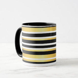 Taza Rayas Vintage Negras, Doradas y Blancas