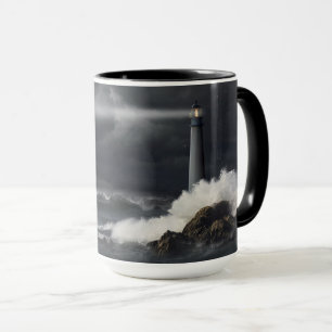 Taza Rayo de luz brillando en el océano tormenta